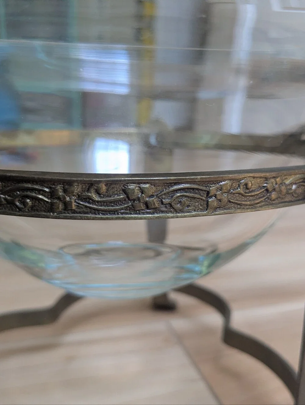 Art Deco Glass Bowl with Bronze Metal Stand